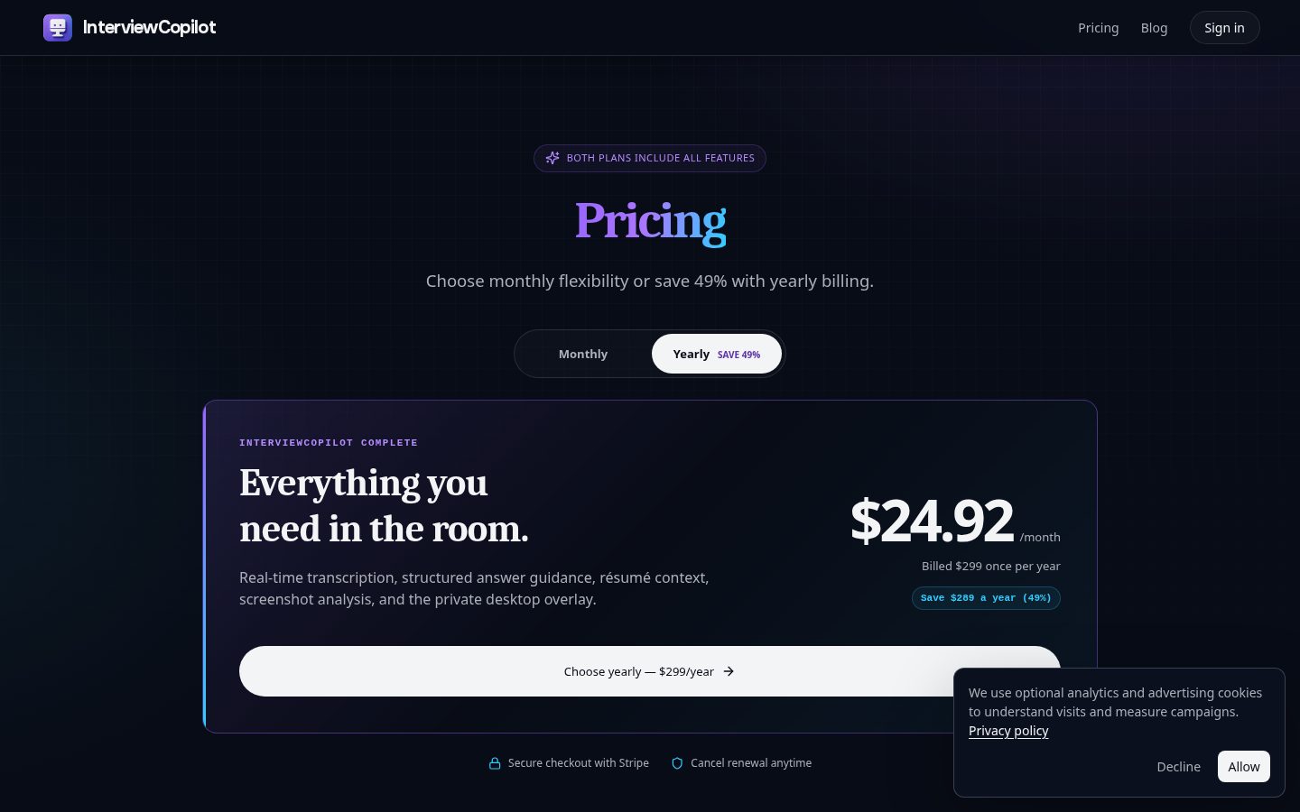 AI Interview Copilot Pricing