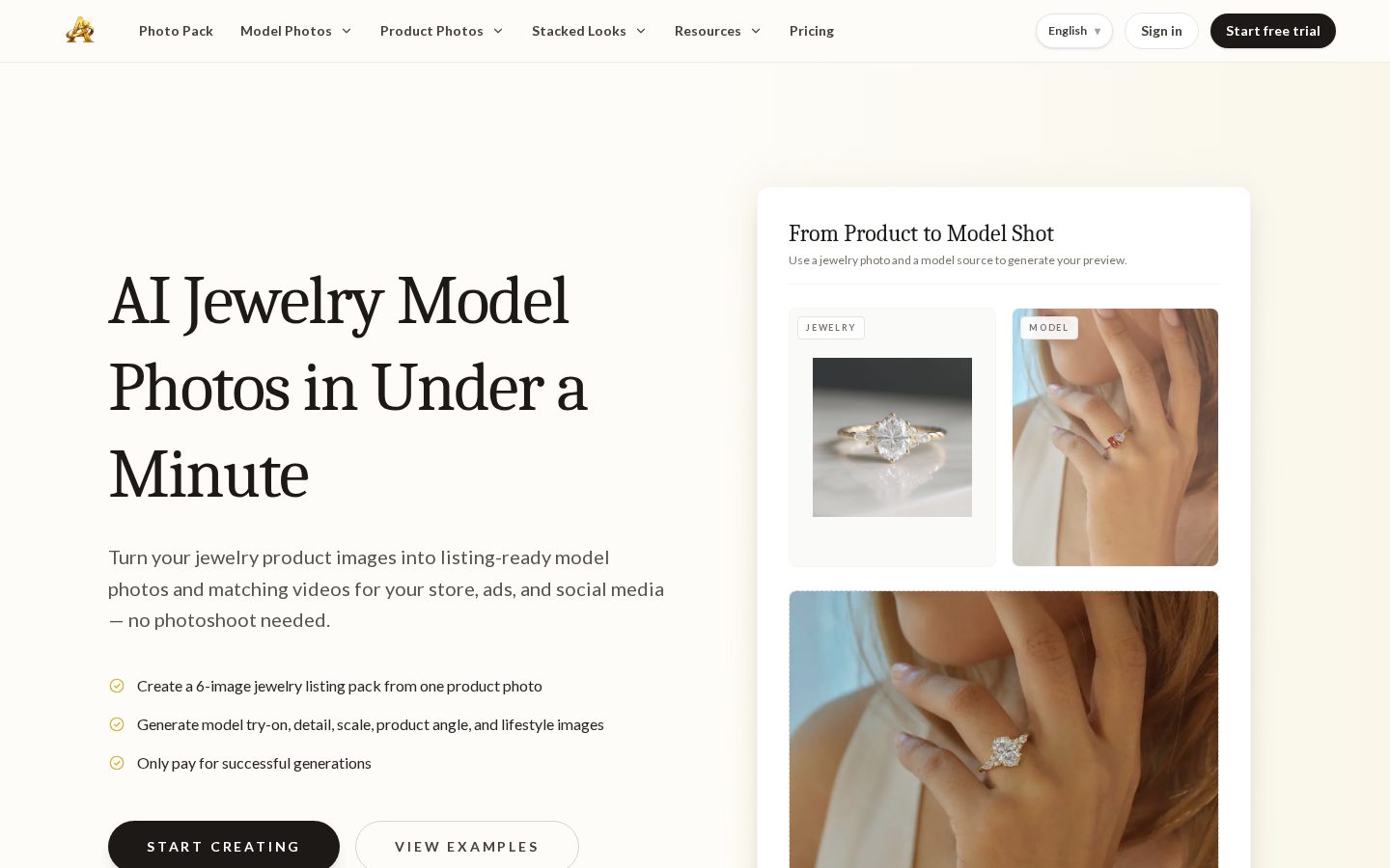 AI Jewelry Model Homepage