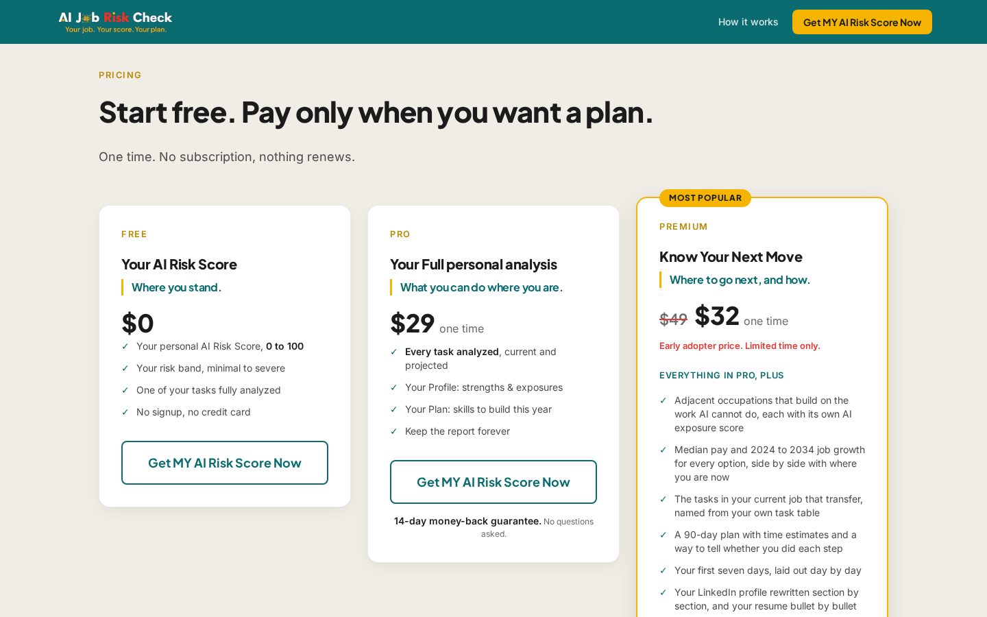 AI Job Risk Check Pricing