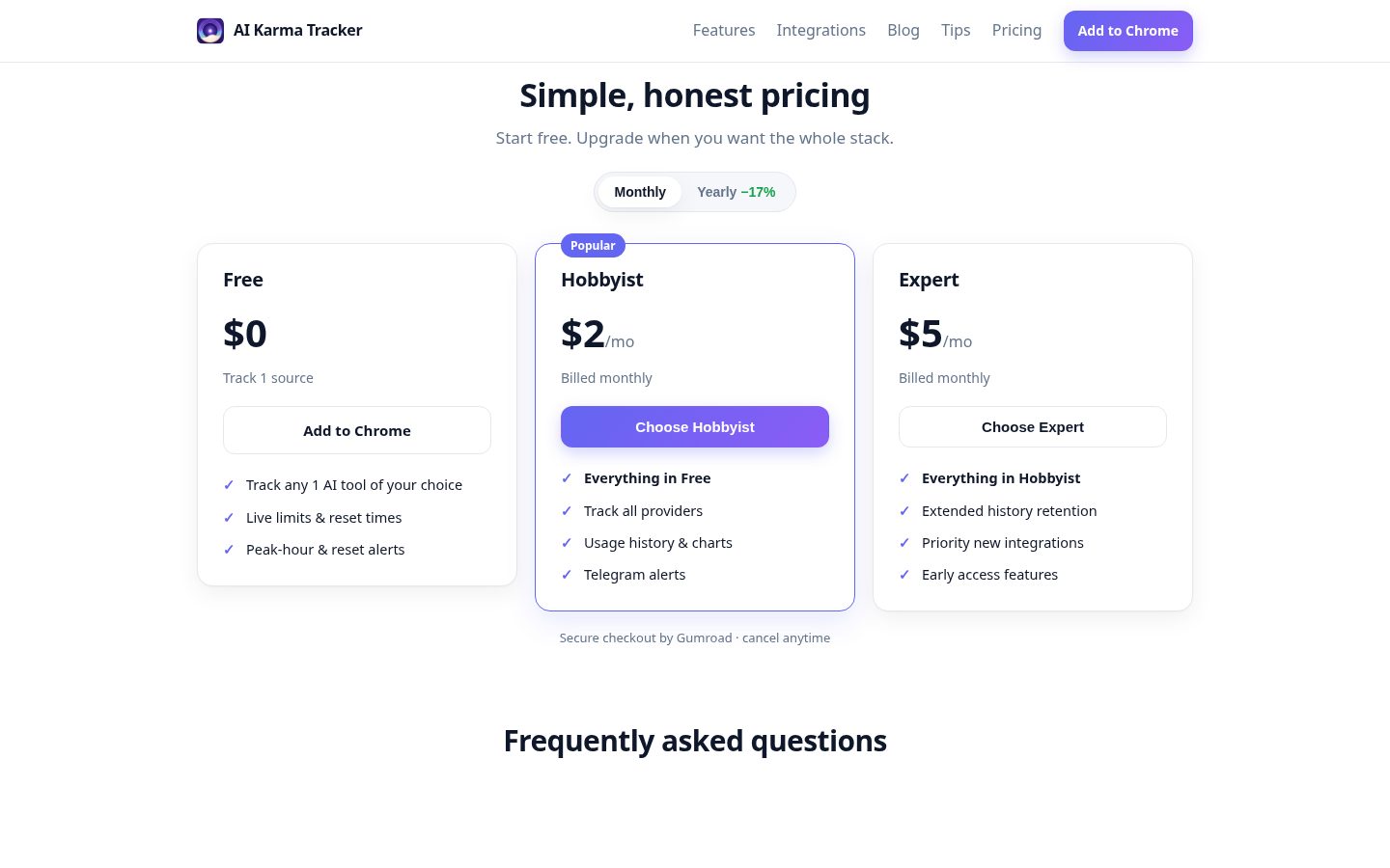 AI Karma Tracker Pricing