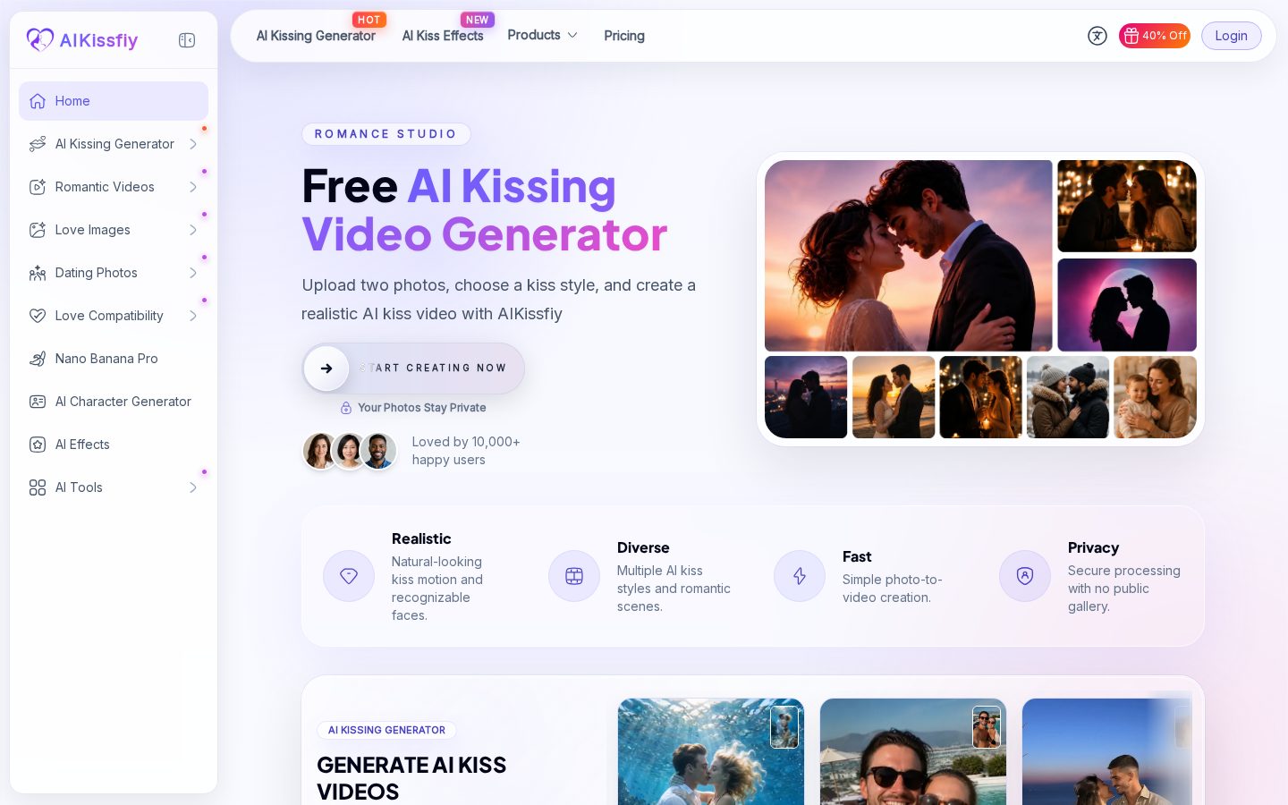 AI Kissing Generator Homepage