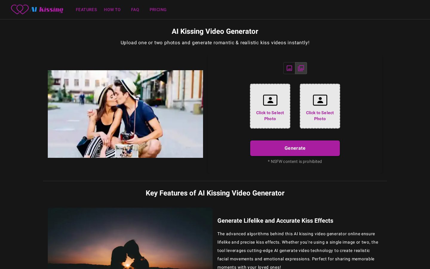 AI Kissing Video Generator (No Login & Free) Homepage
