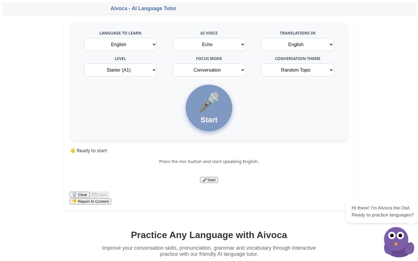 AI Language Tutor Homepage