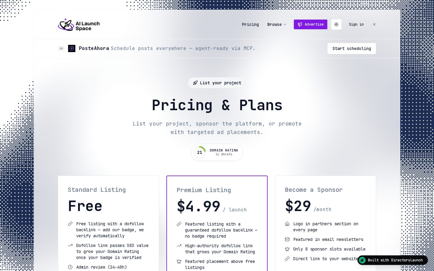 AI Launch Space Pricing