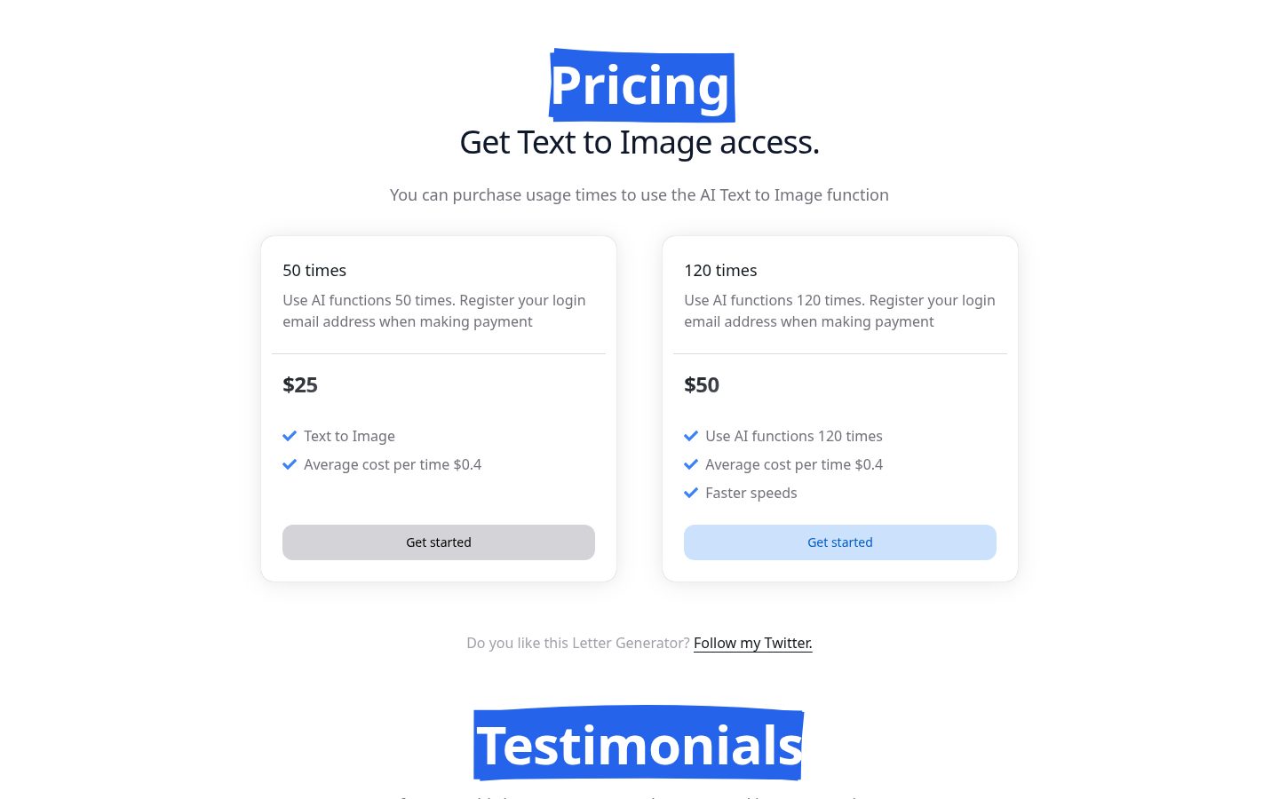 AI Letter Generator Pricing