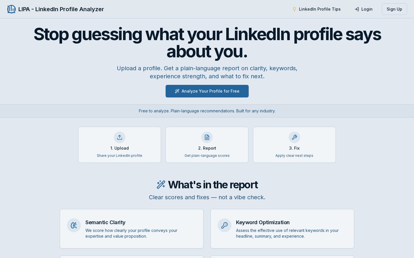 AI LinkedIn Profile Analyzer (LIPA) Homepage