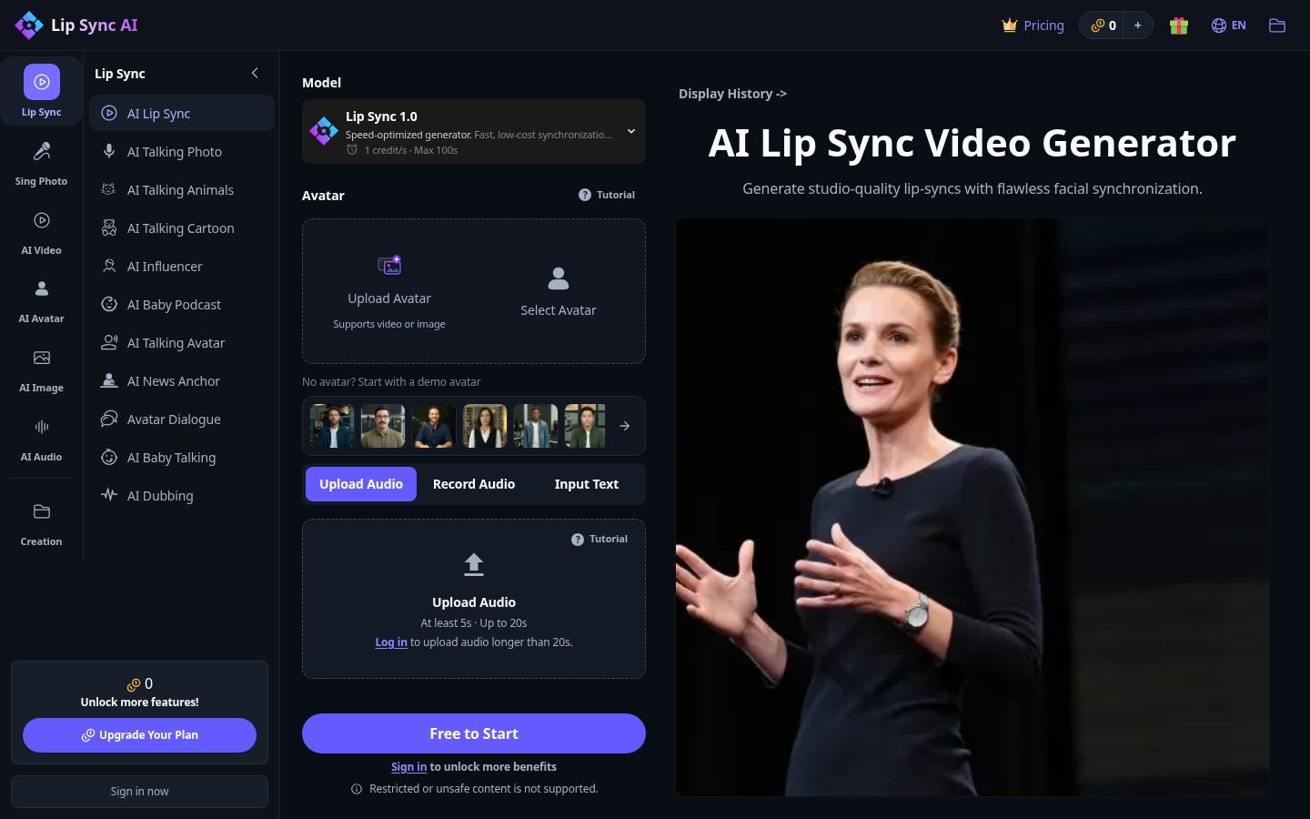 AI Lip Sync Generator Homepage