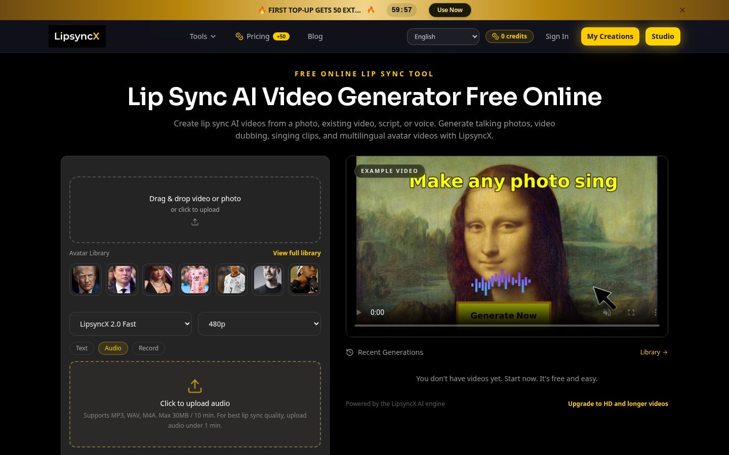 AI Lip Sync Video Generator Homepage