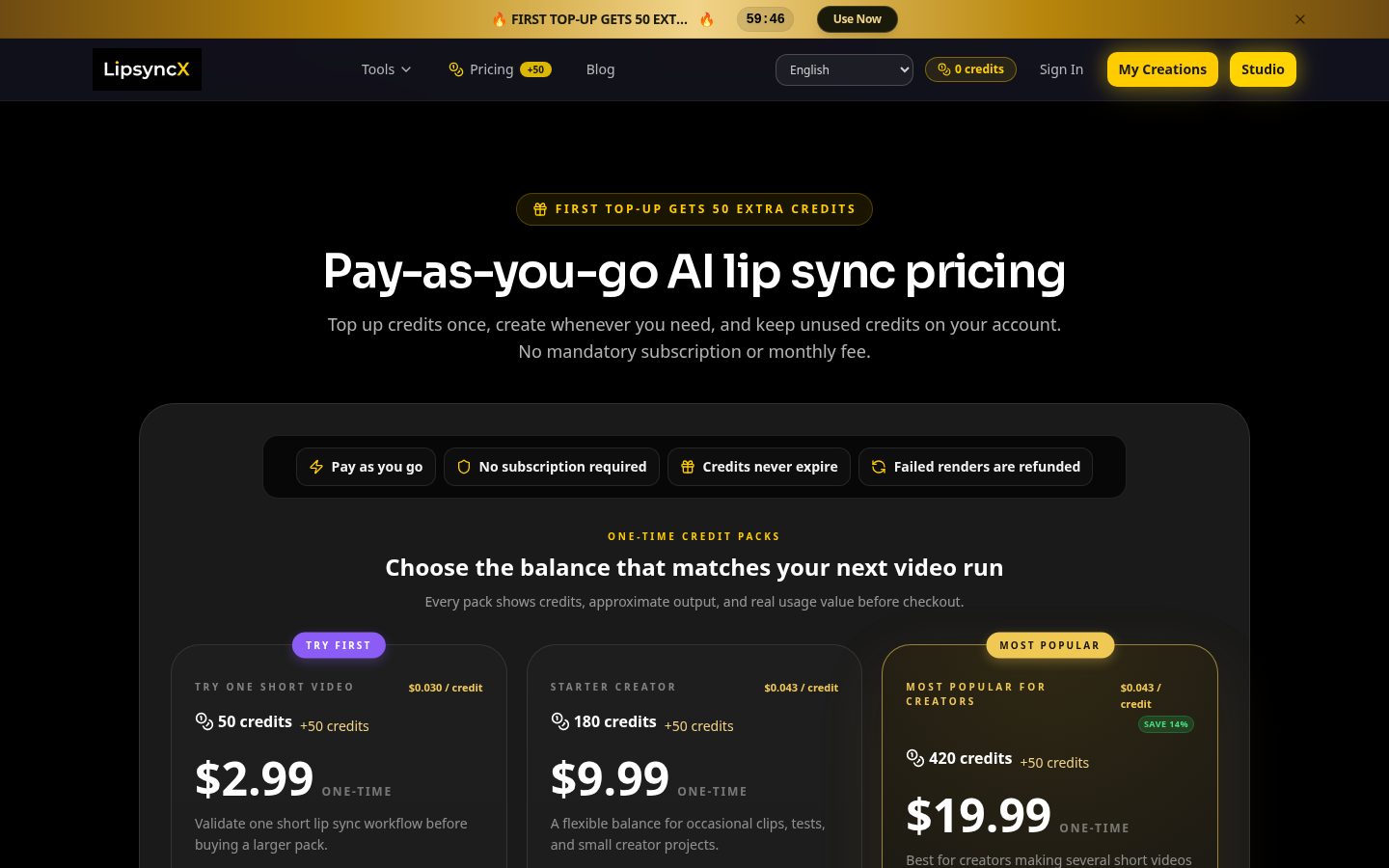 AI Lip Sync Video Generator Pricing