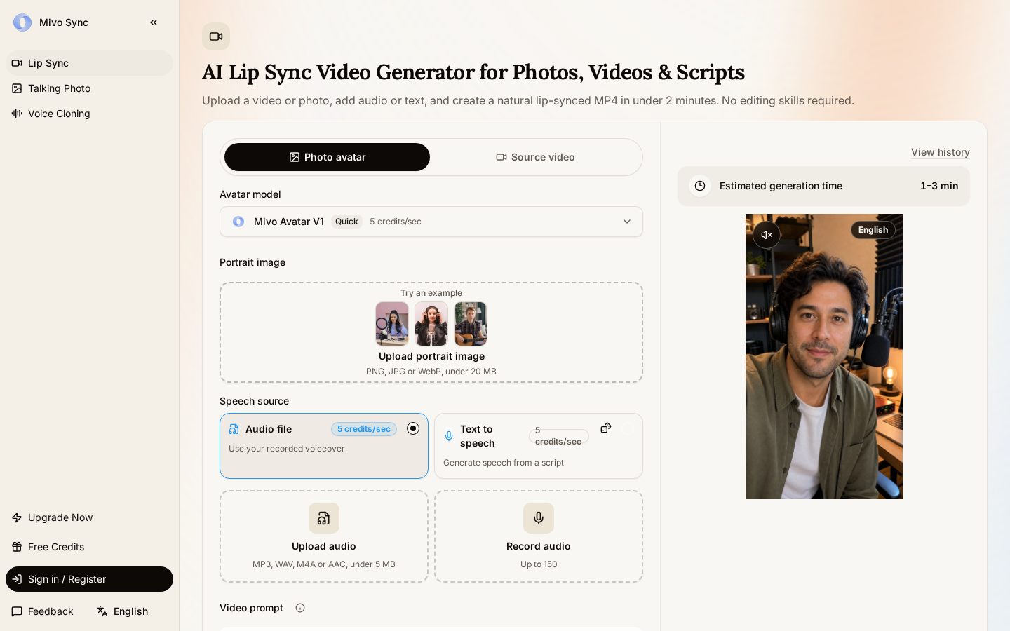 AI Lip Sync Video Homepage