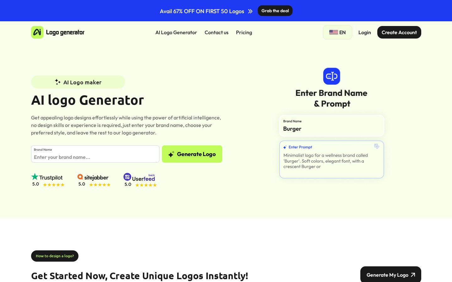 AI Logo Generator Homepage