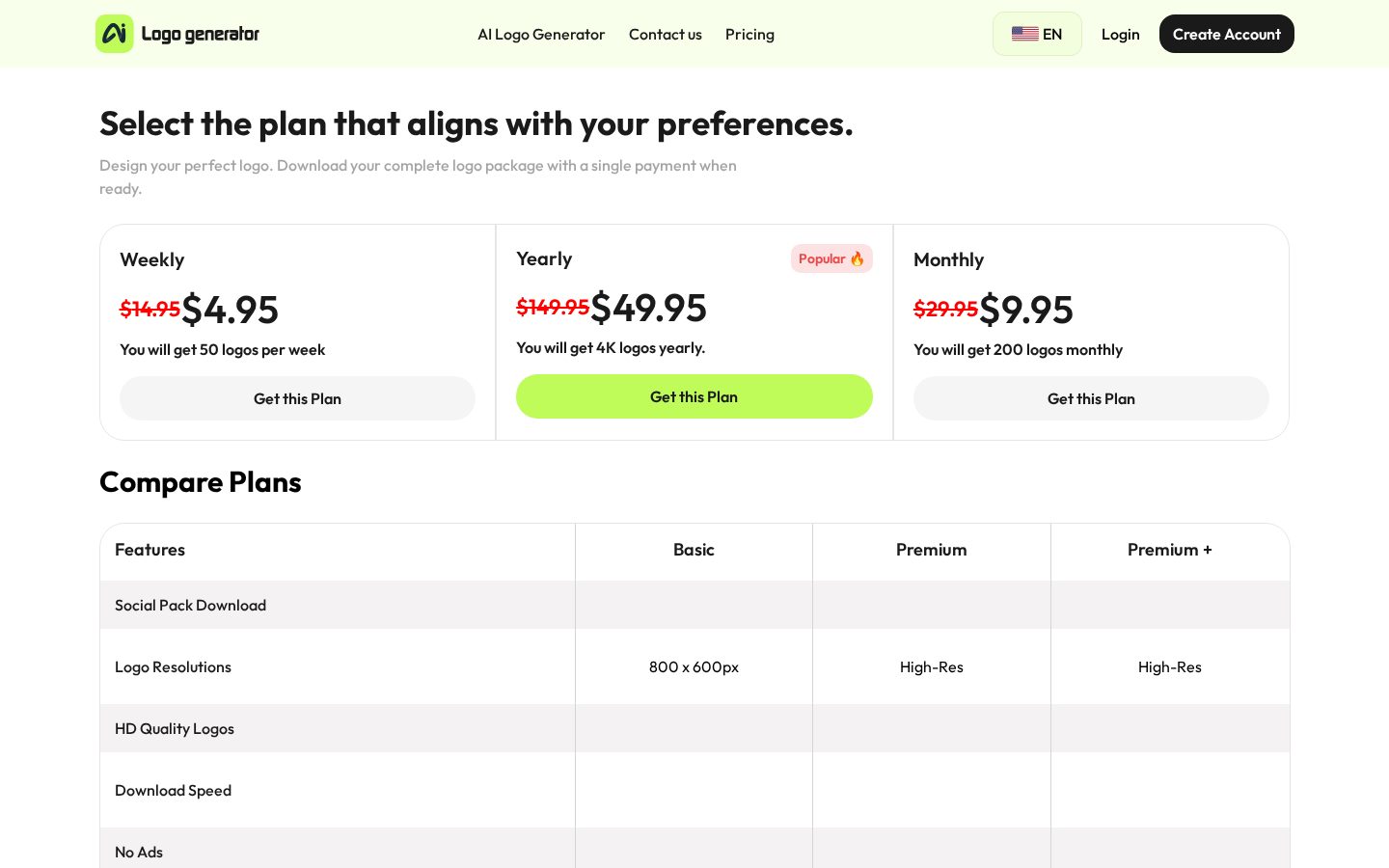 AI Logo Generator Pricing
