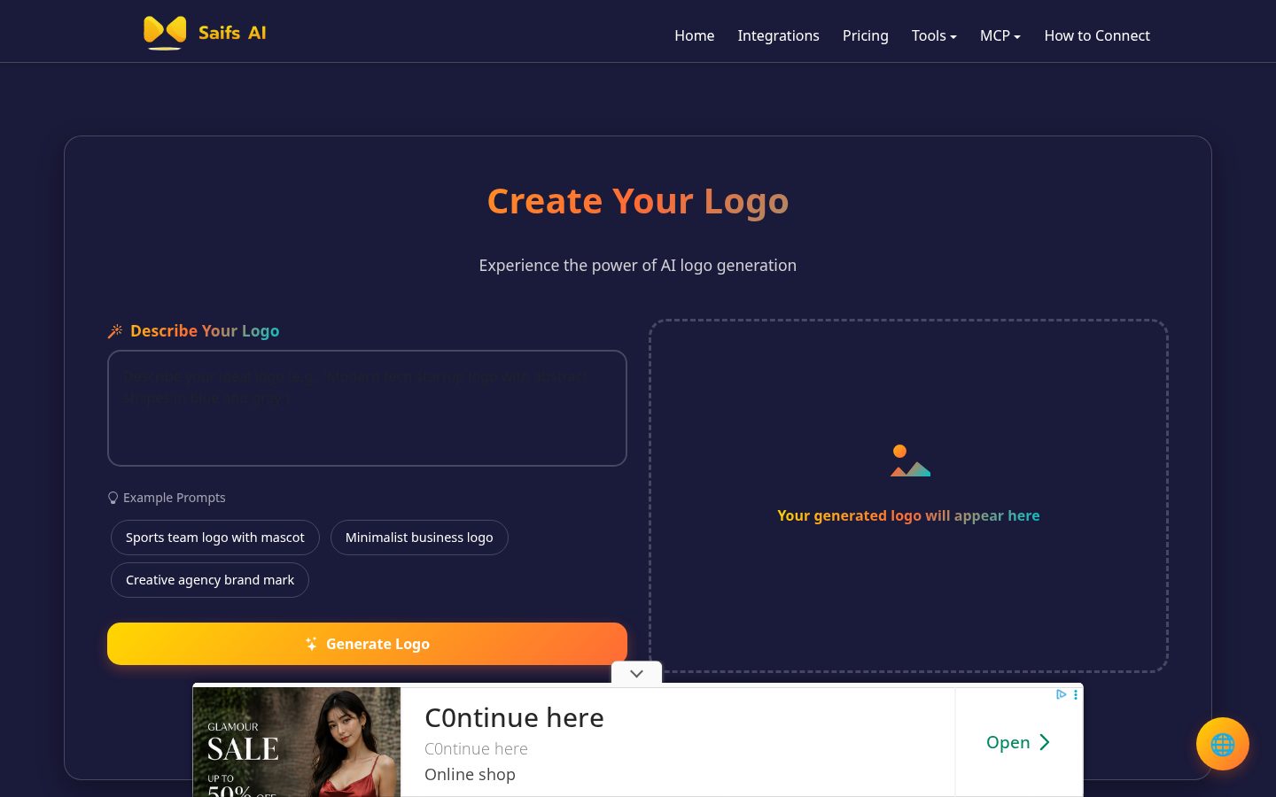 AI Logo Generator: Saifs AI Homepage
