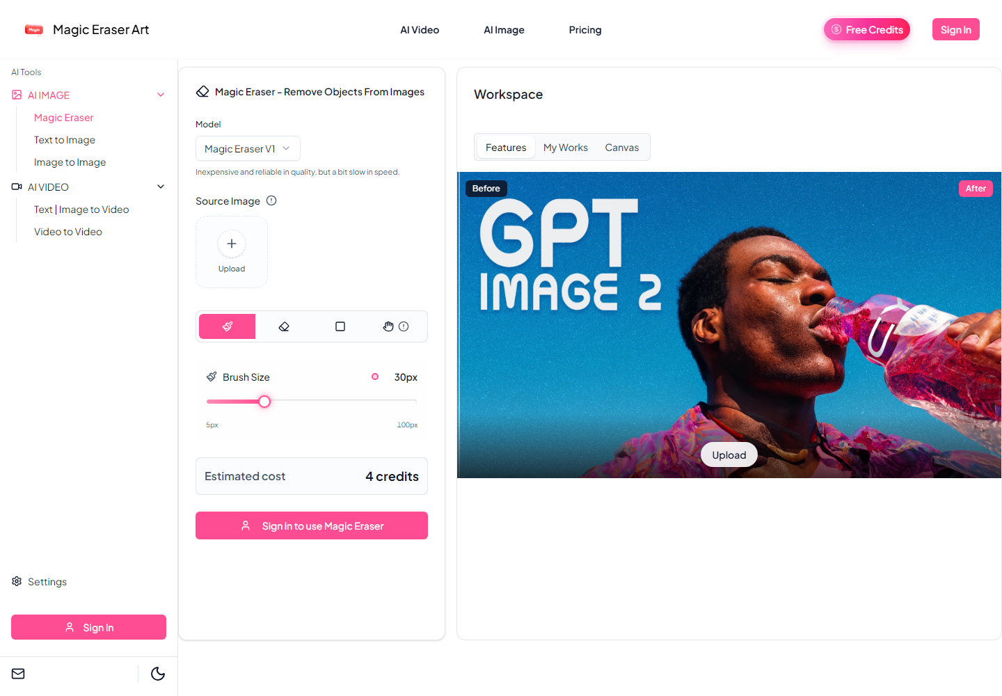 AI Magic Eraser homepage