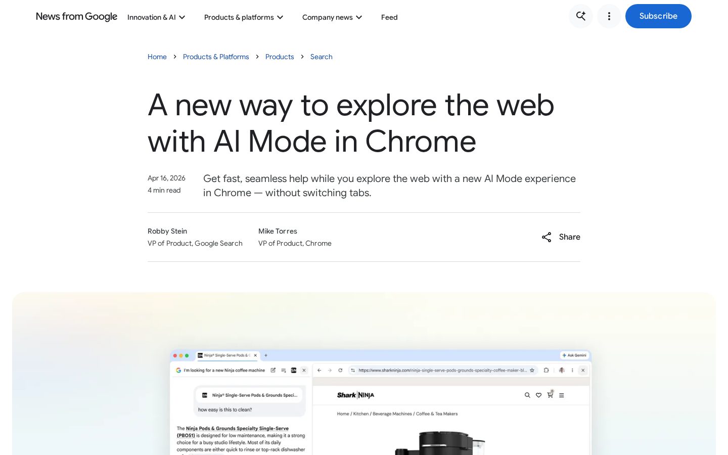 AI Mode in Chrome Homepage