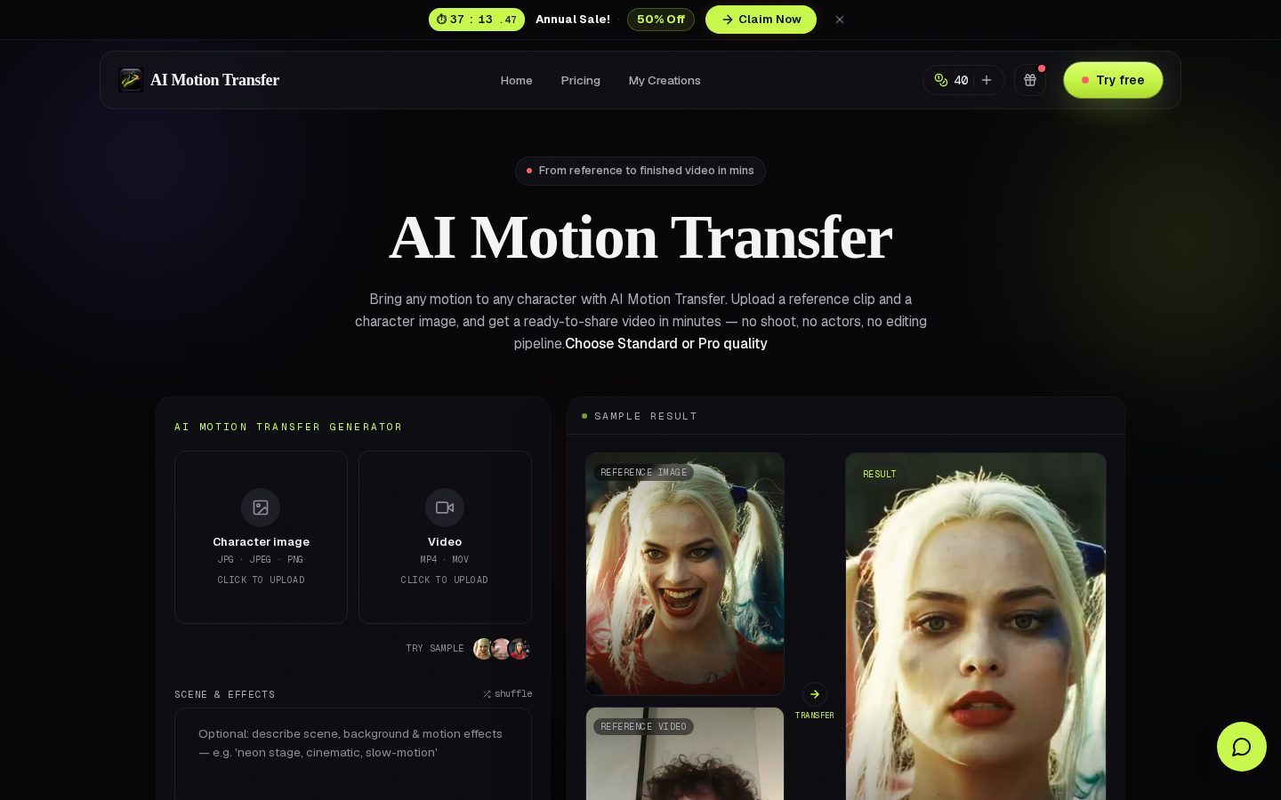 AI Motioin Transfer Homepage