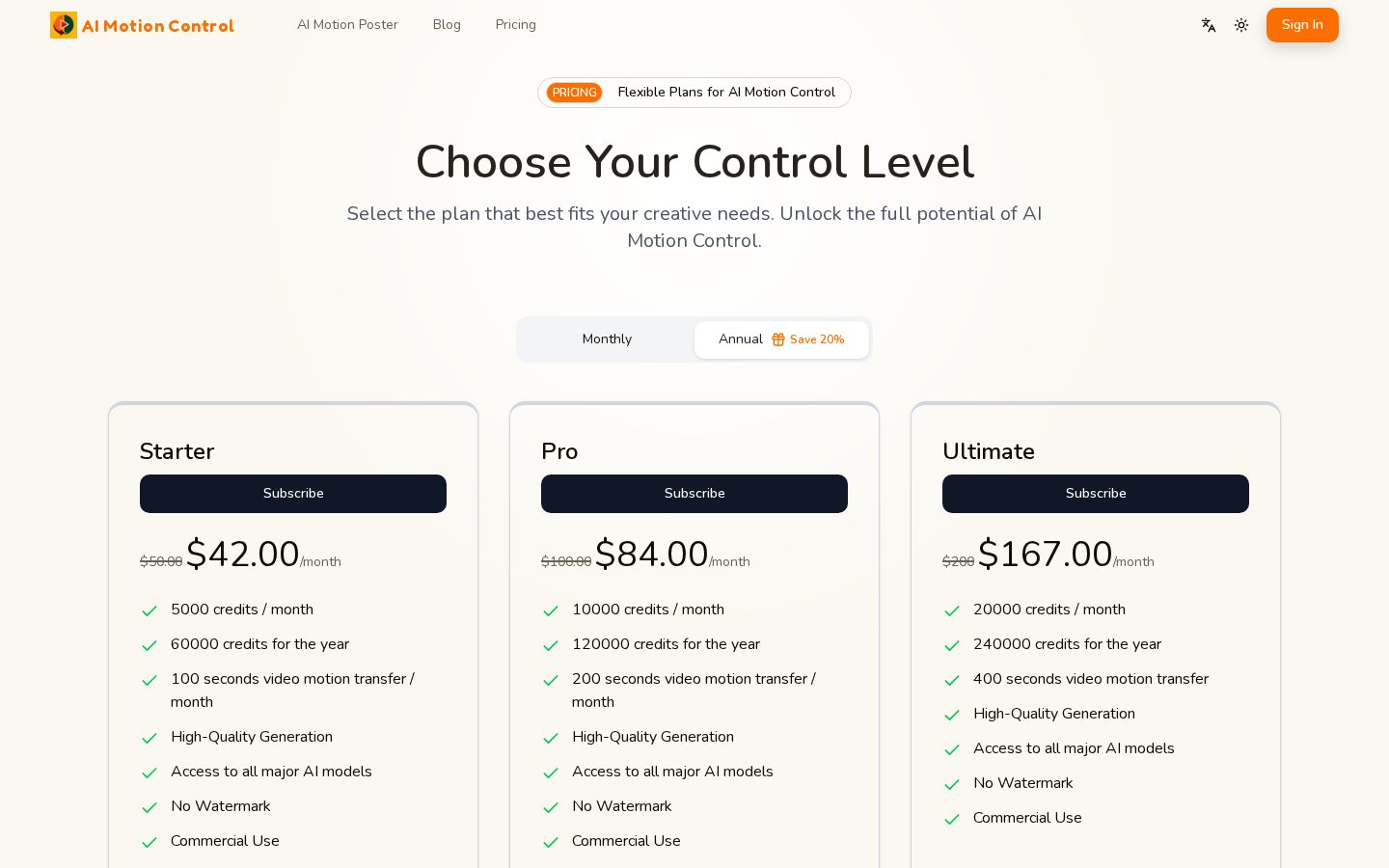 AI Motion Control Pricing