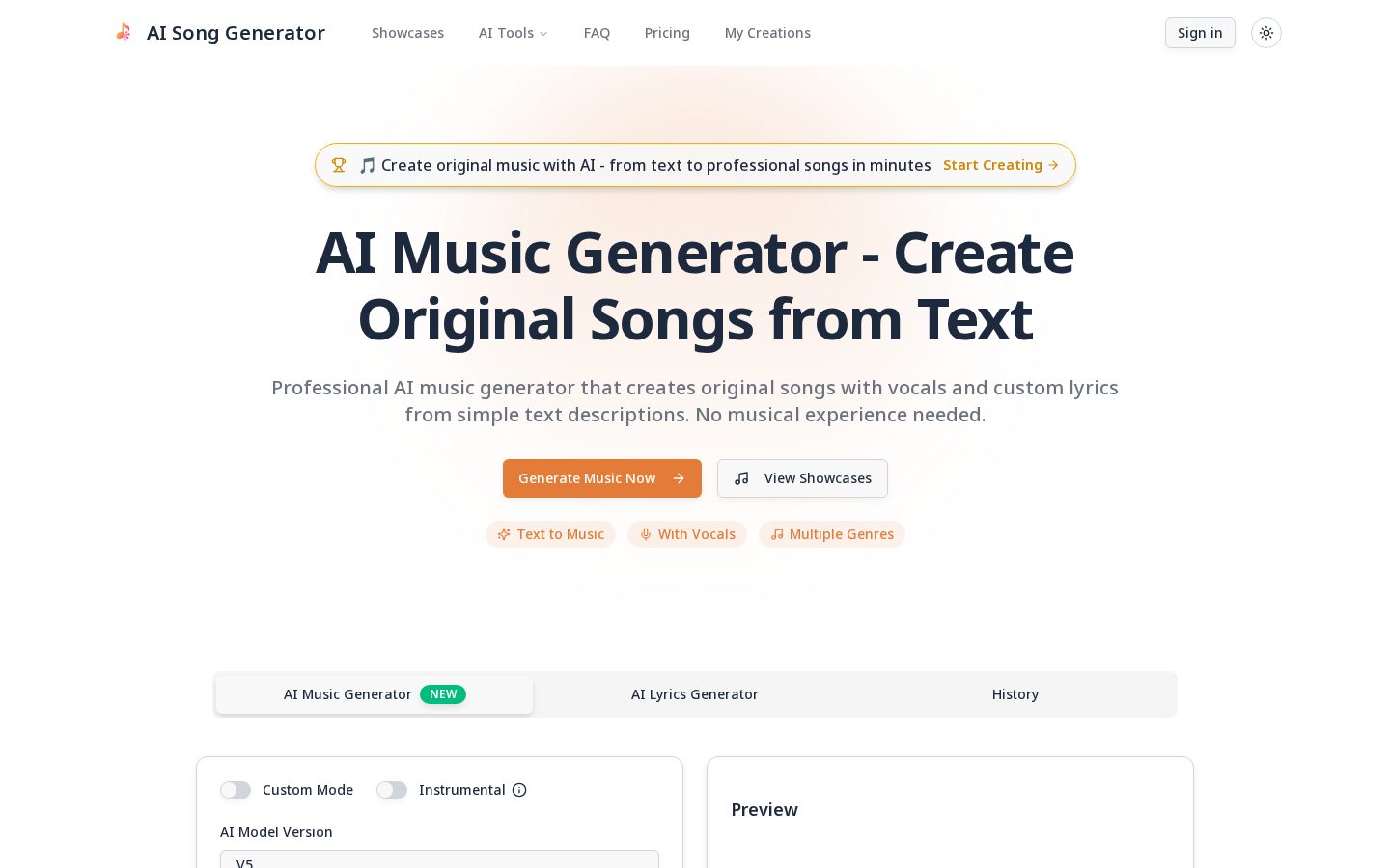 AI Music Generator - Create Songs from Text with AI Homepage
