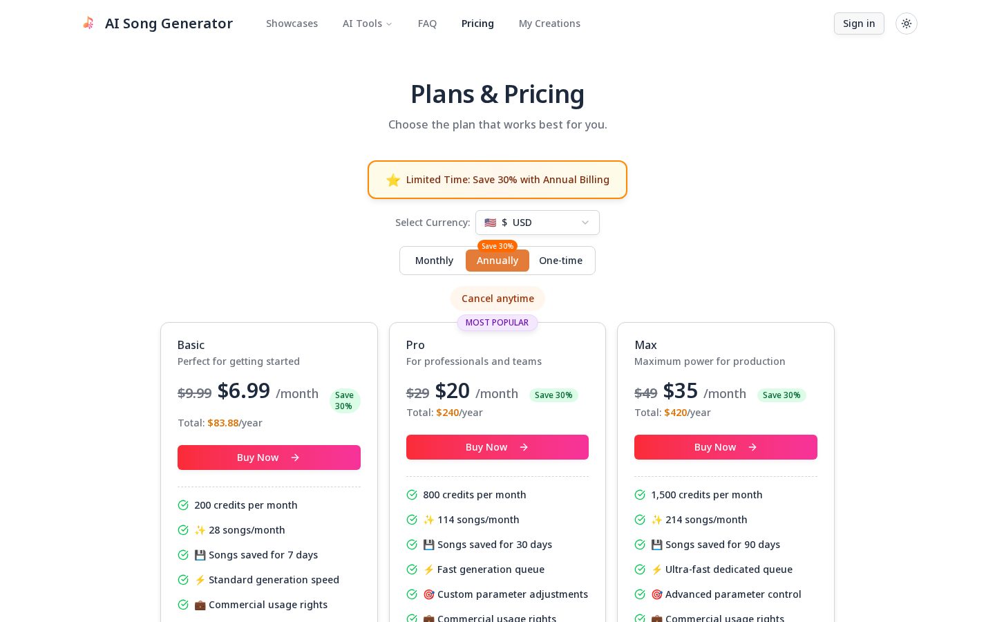 AI Music Generator - Create Songs from Text with AI Pricing