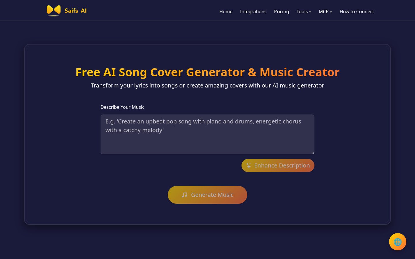 AI Music Generator: Saifs AI Homepage