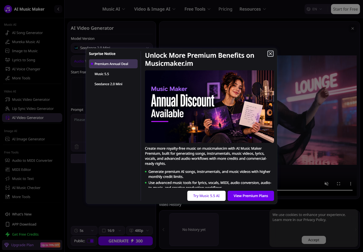 AI Music Maker homepage