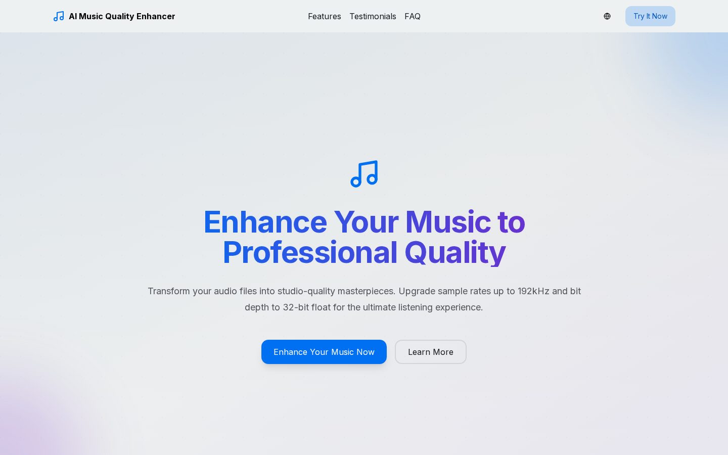 AI Music Quality Enhancer Homepage