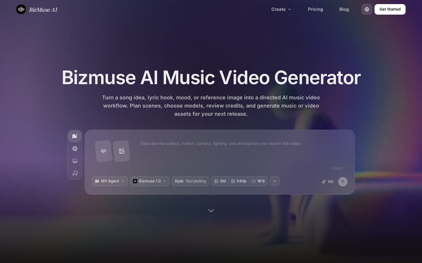 AI Music Video Generator with Bizmuse AI Homepage