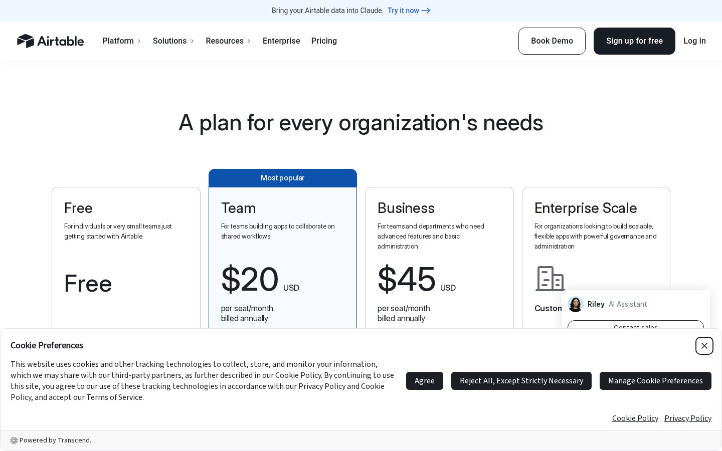 AI-Native Airtable Pricing