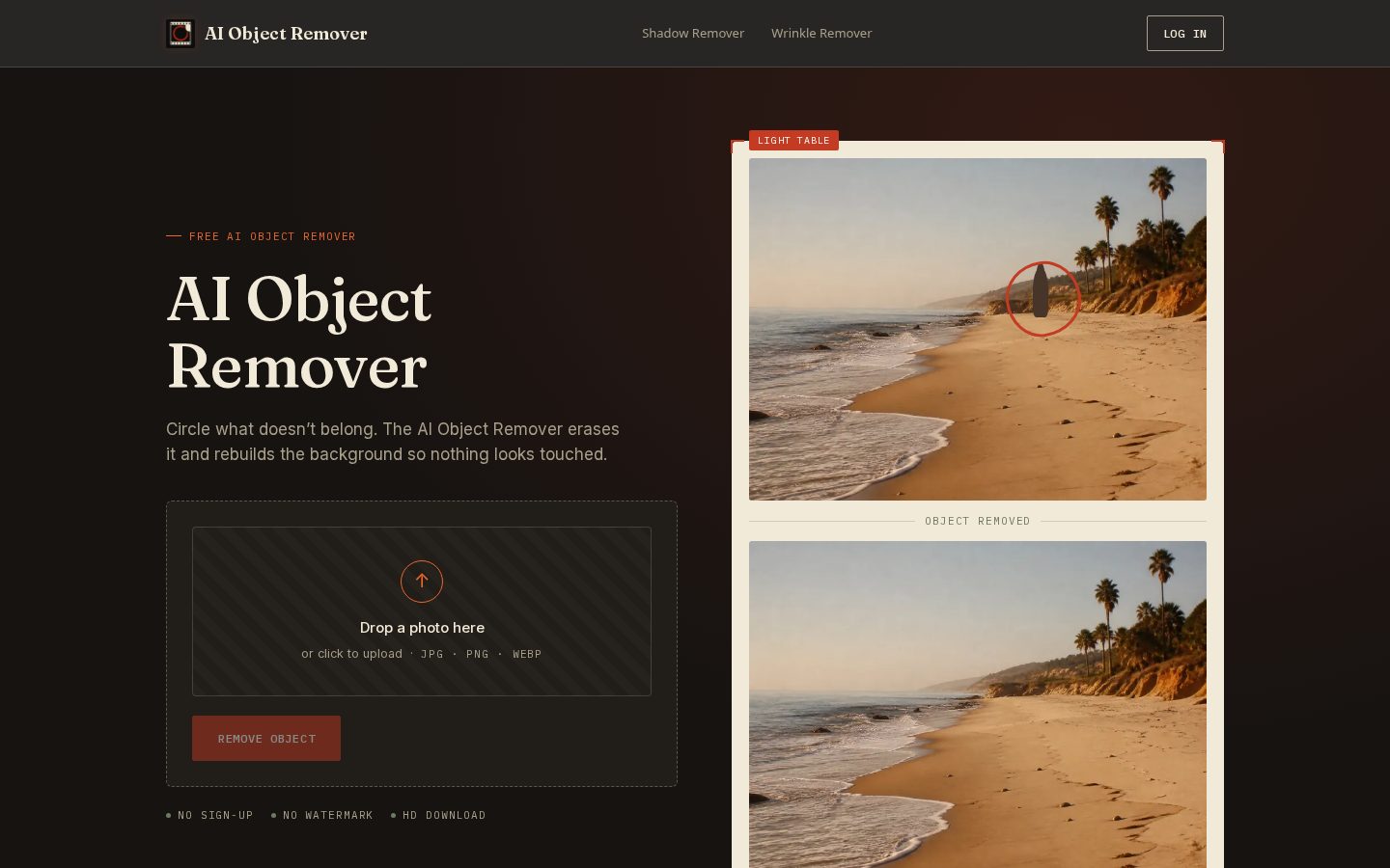 AI Object Remover Homepage