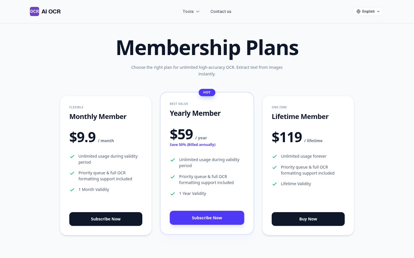 AI OCR Pricing