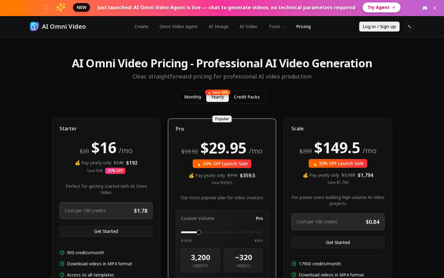 ai omni video Pricing