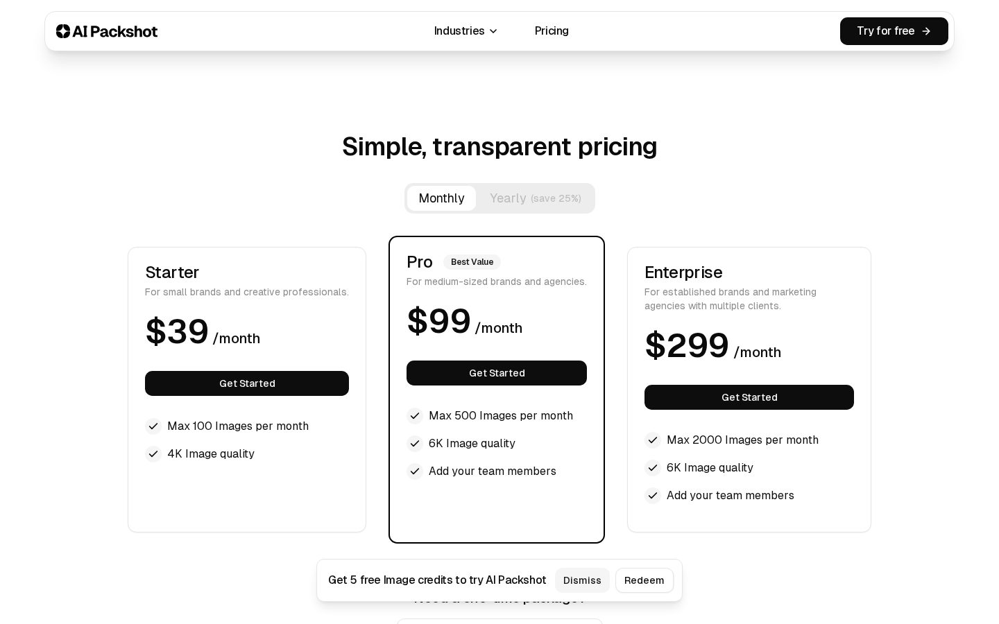 AI Packshot Pricing