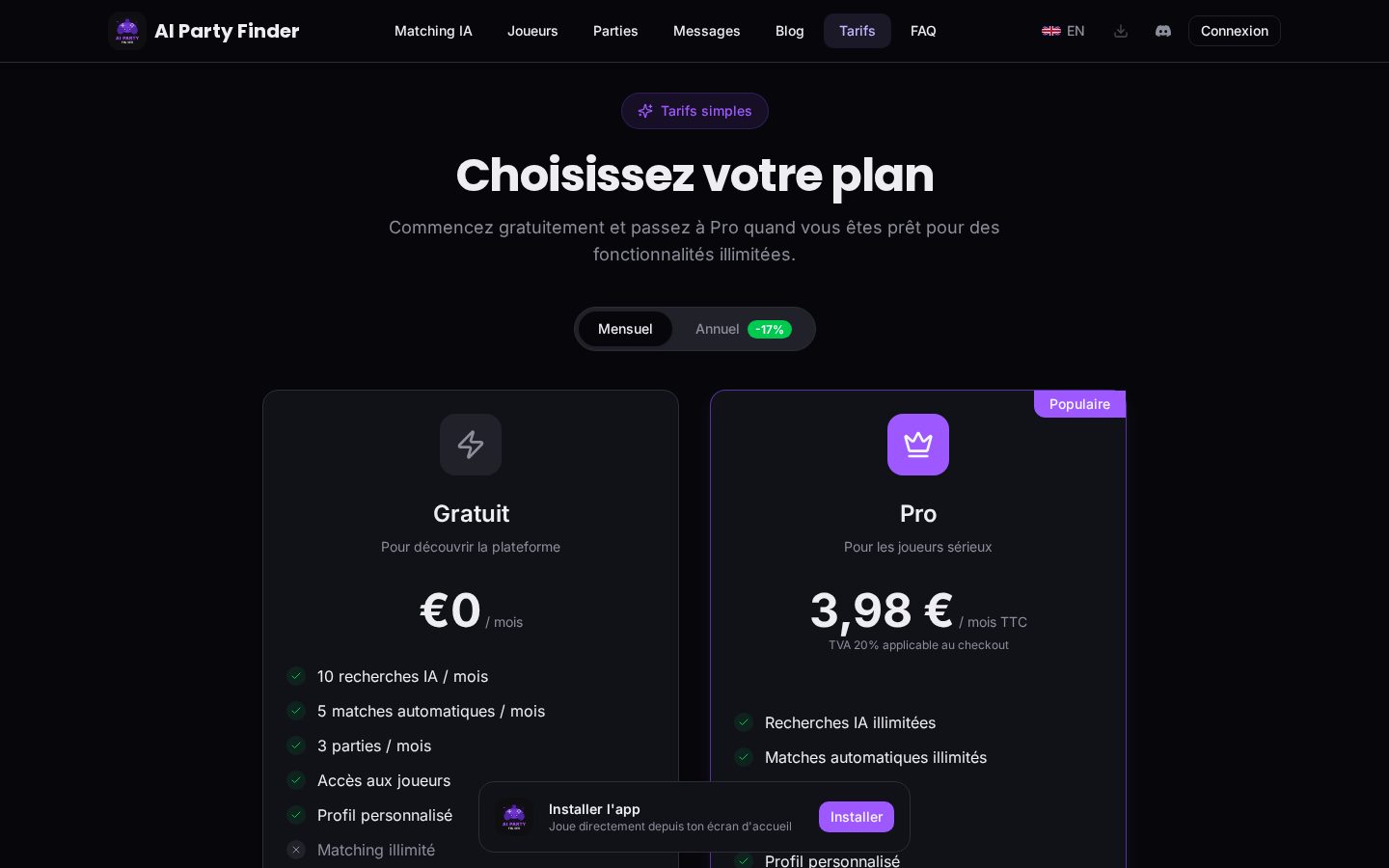 AI Party Finder Pricing
