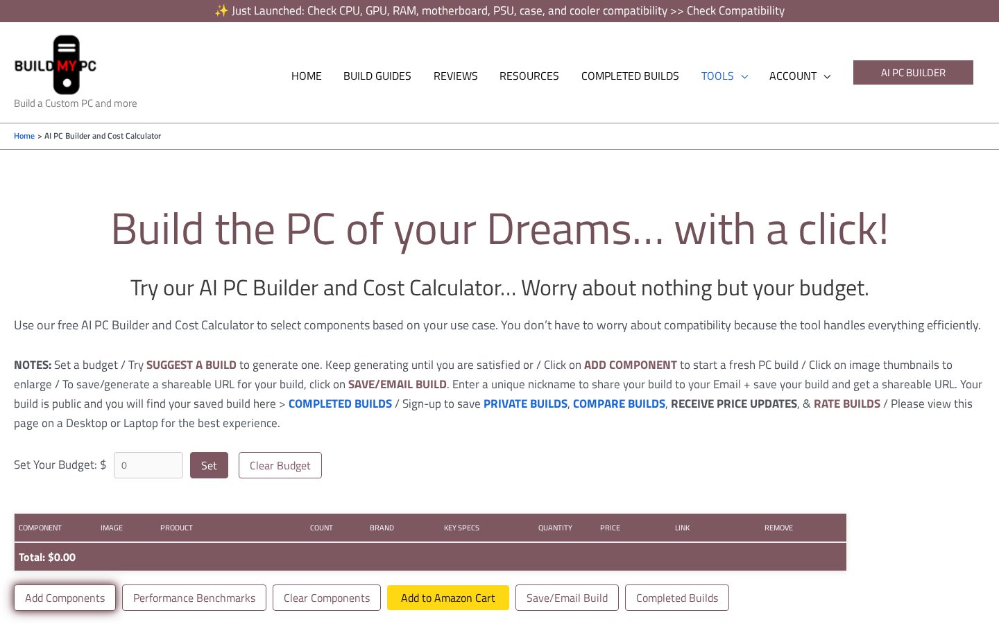 AI PC Builder Homepage