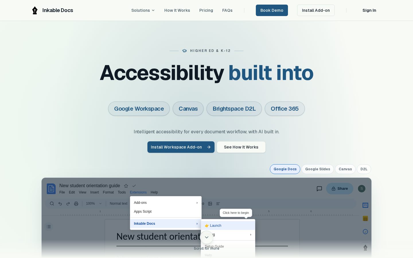 AI PDF Accessibility for Google Docs Homepage