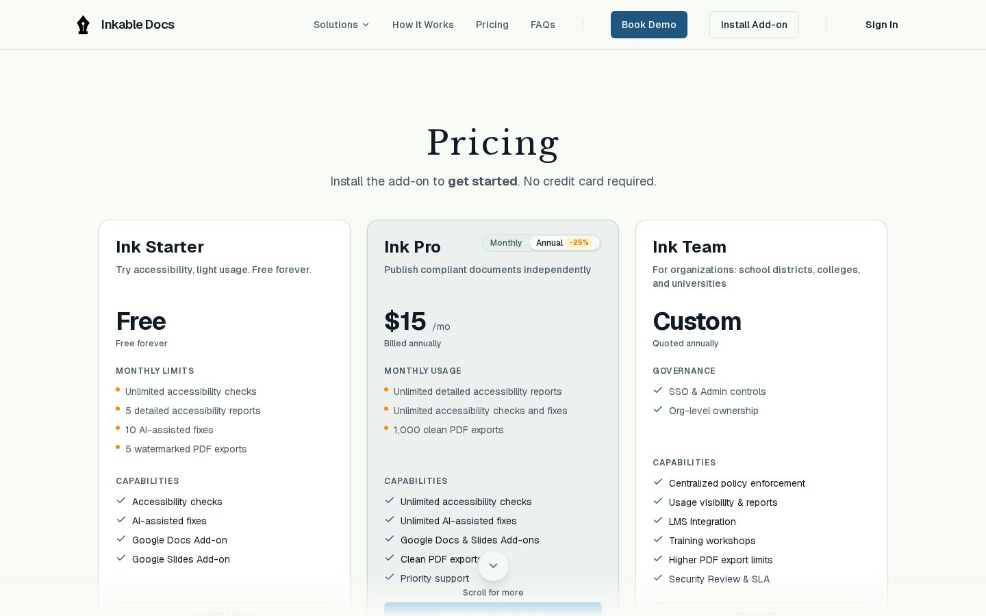 AI PDF Accessibility for Google Docs Pricing