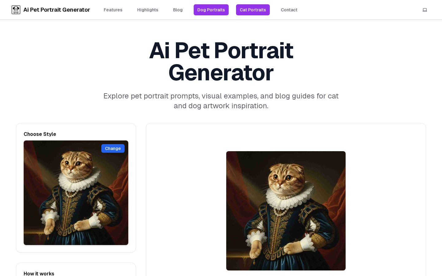 AI Pet Portrait Generator Homepage