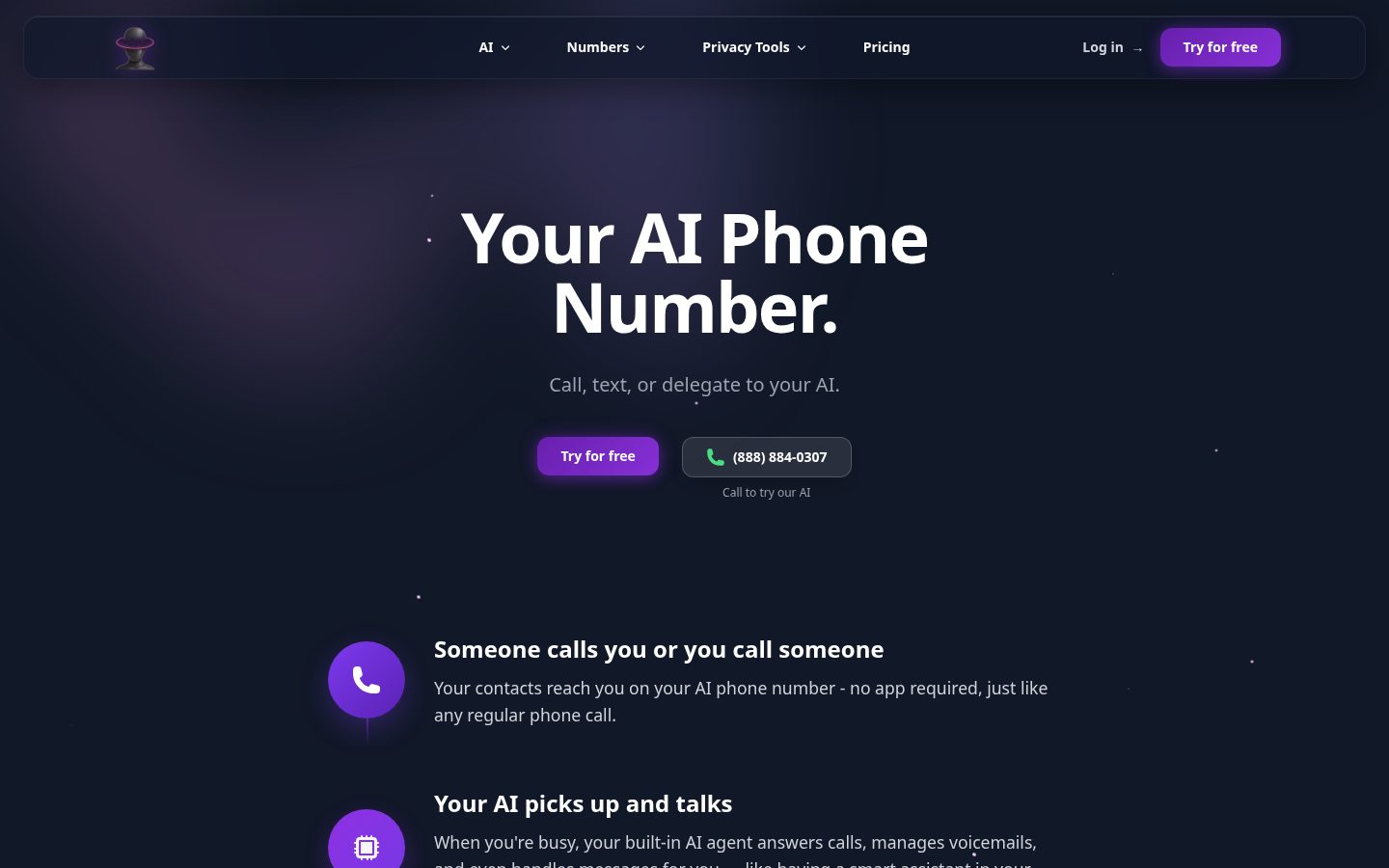 AI Phone Number Homepage