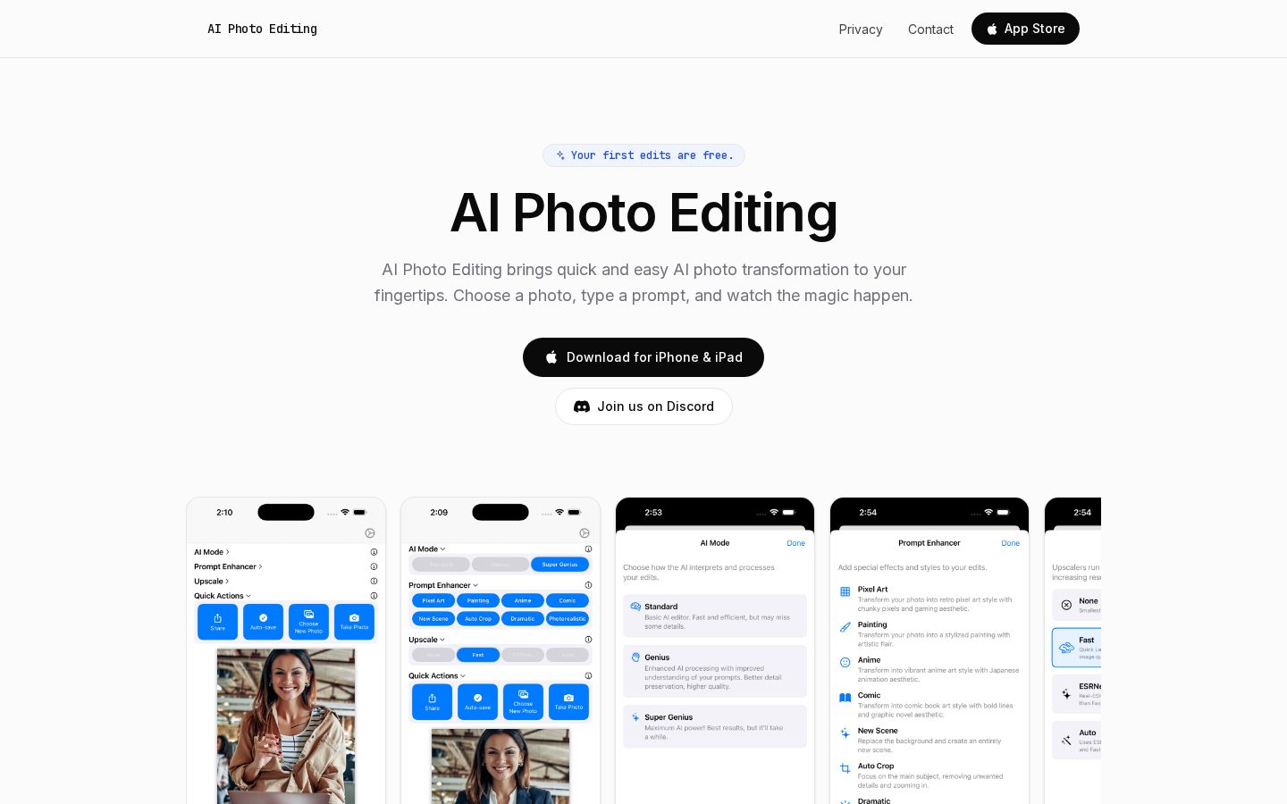 AI Photo Editing Homepage