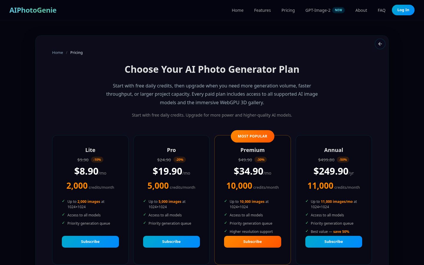 AI Photo Genie Pricing
