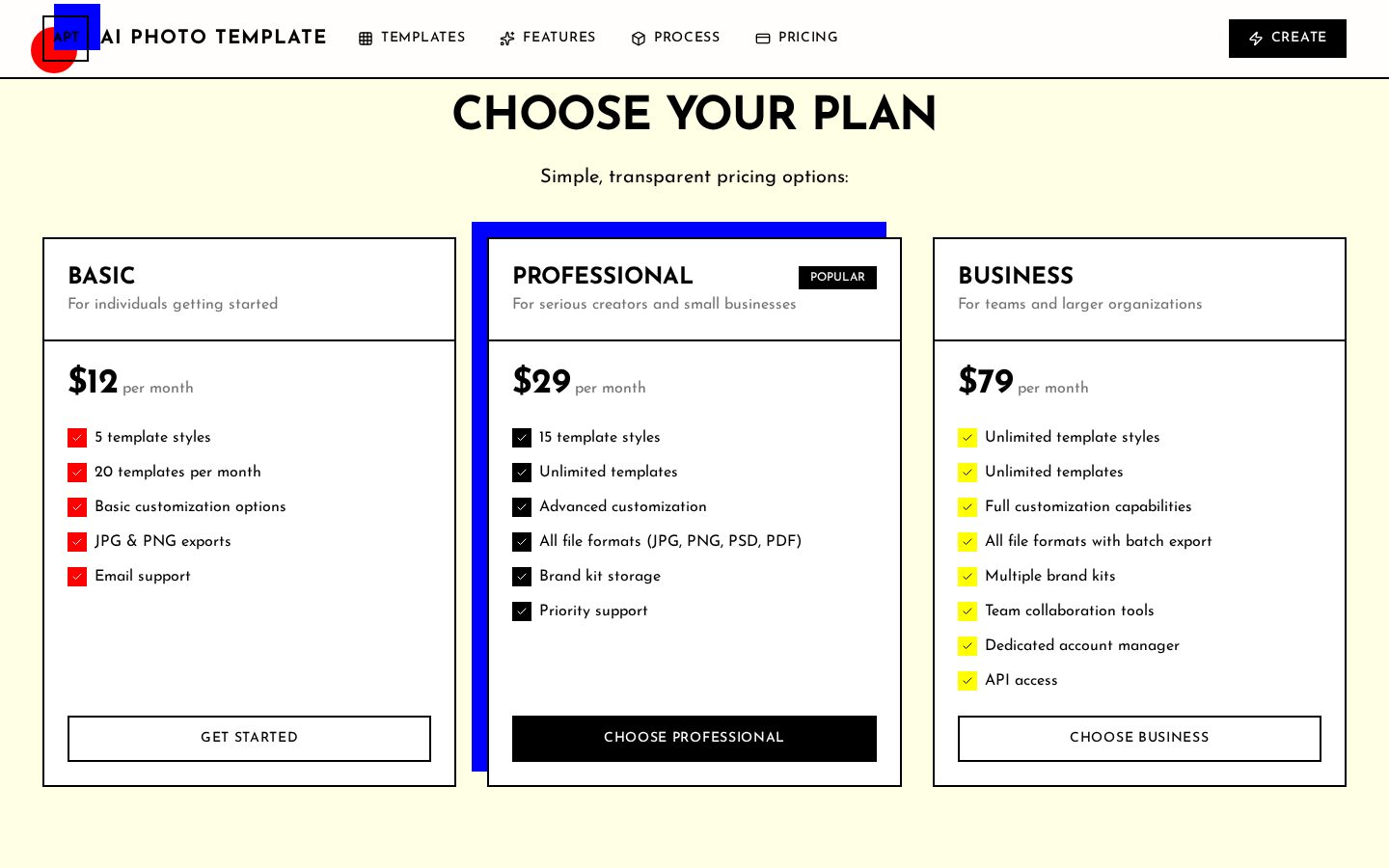 AI Photo Template Pricing
