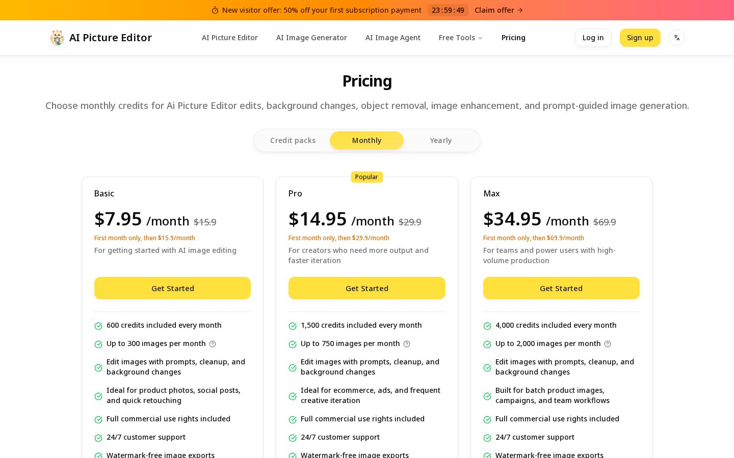 Ai Picture Editor Pricing