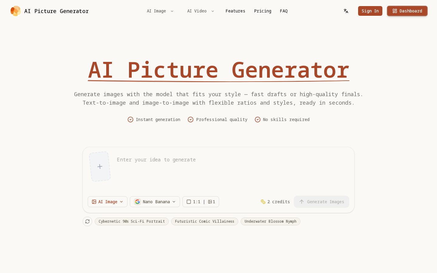 AI Picture Generator Homepage