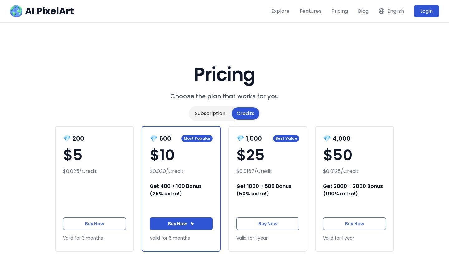 AI Pixel Art Generator Pricing