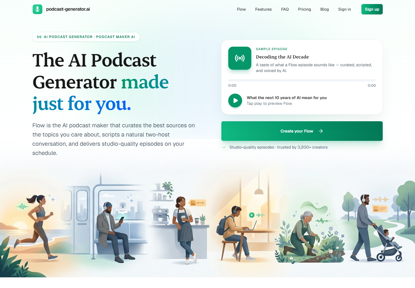 AI Podcast Generator homepage