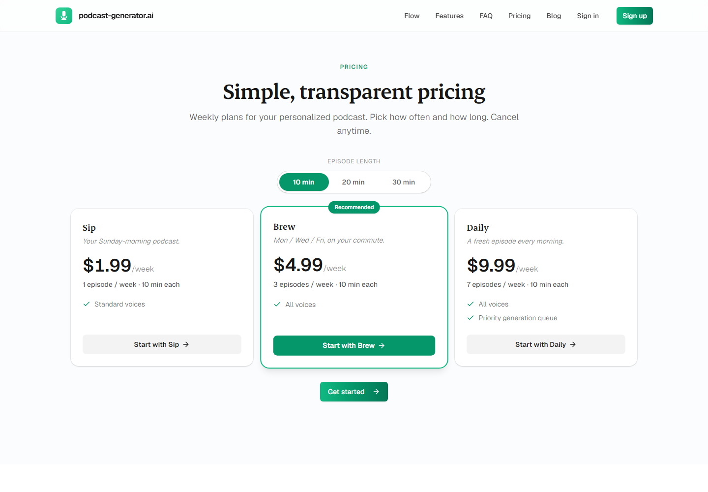 AI Podcast Generator pricing