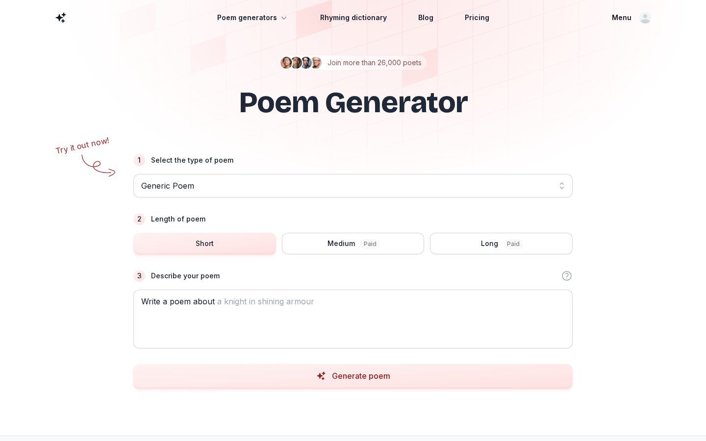 AI Poem Generator Homepage