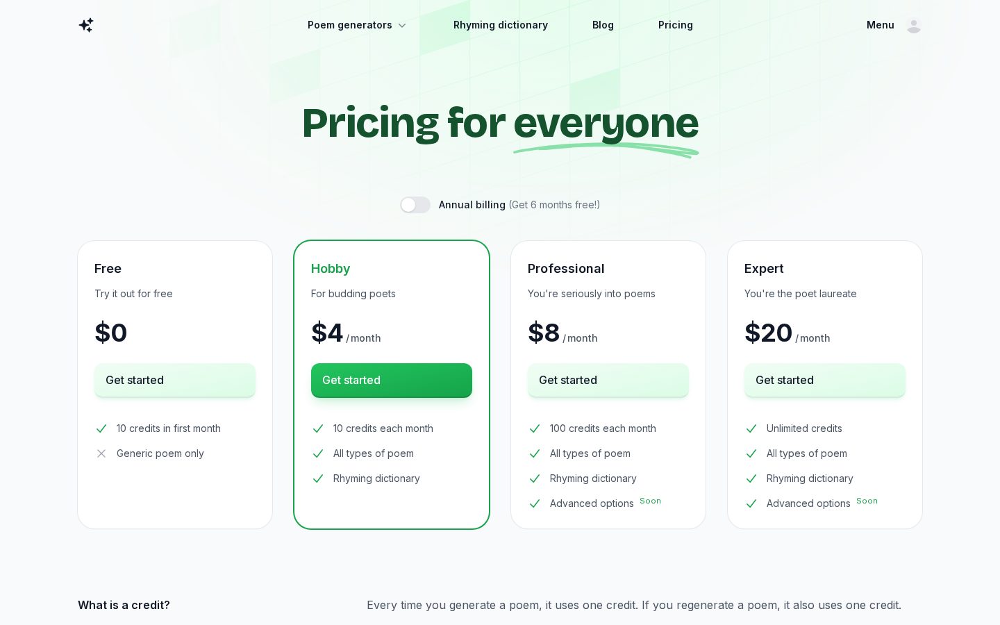 AI Poem Generator Pricing
