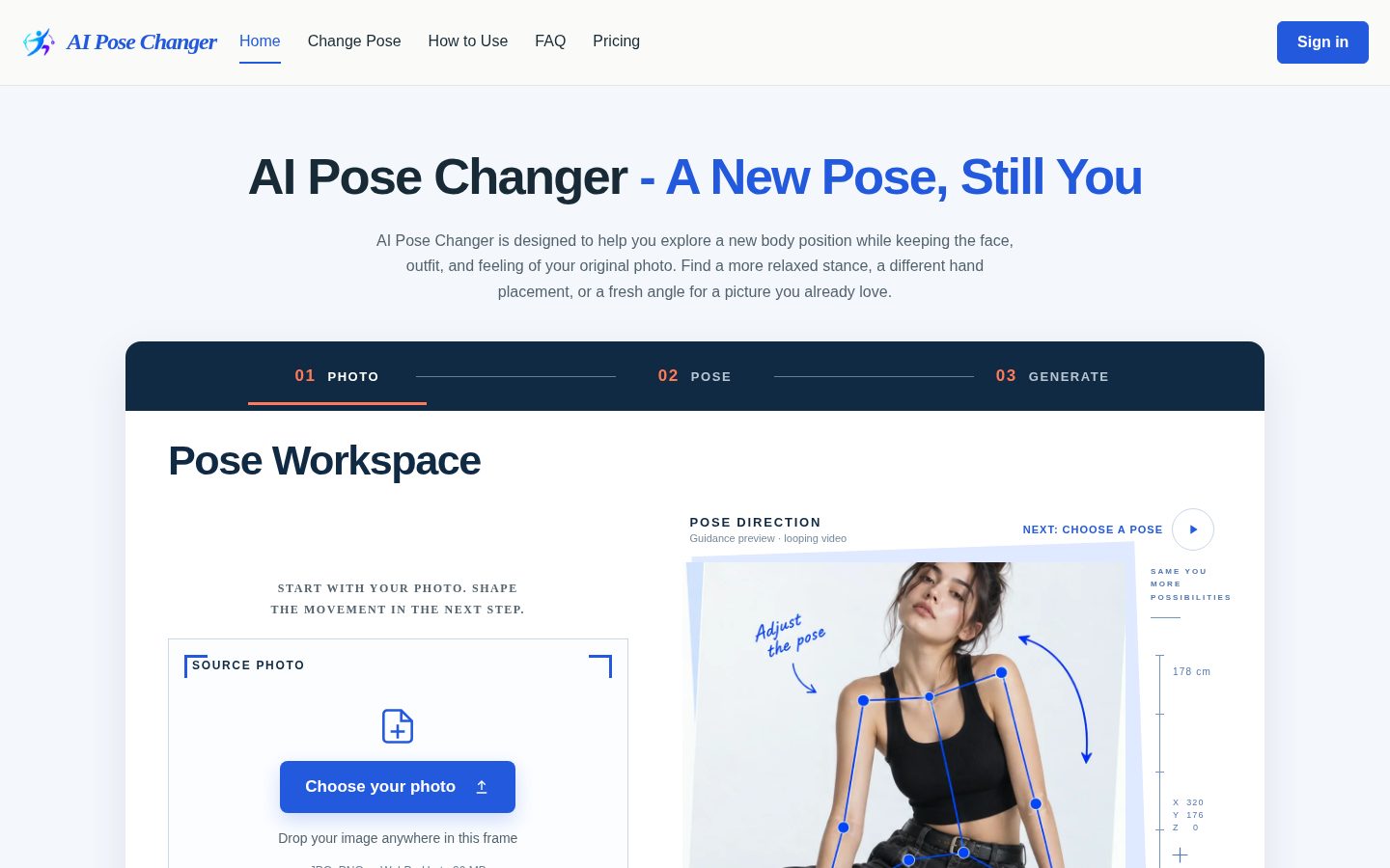 AI Pose Changer Homepage