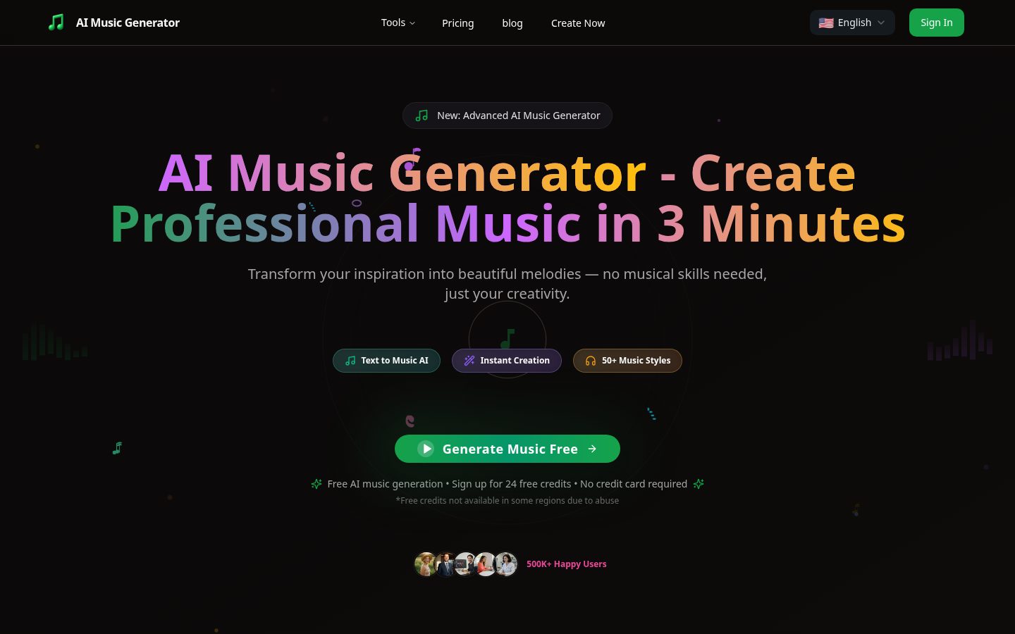 AI Powered Music Generator Homepage
